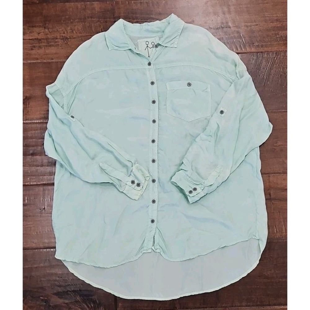 Pete & Greta ‎ top women's S Mint Green Button Down Roll Up Sleeves Beach Shirt